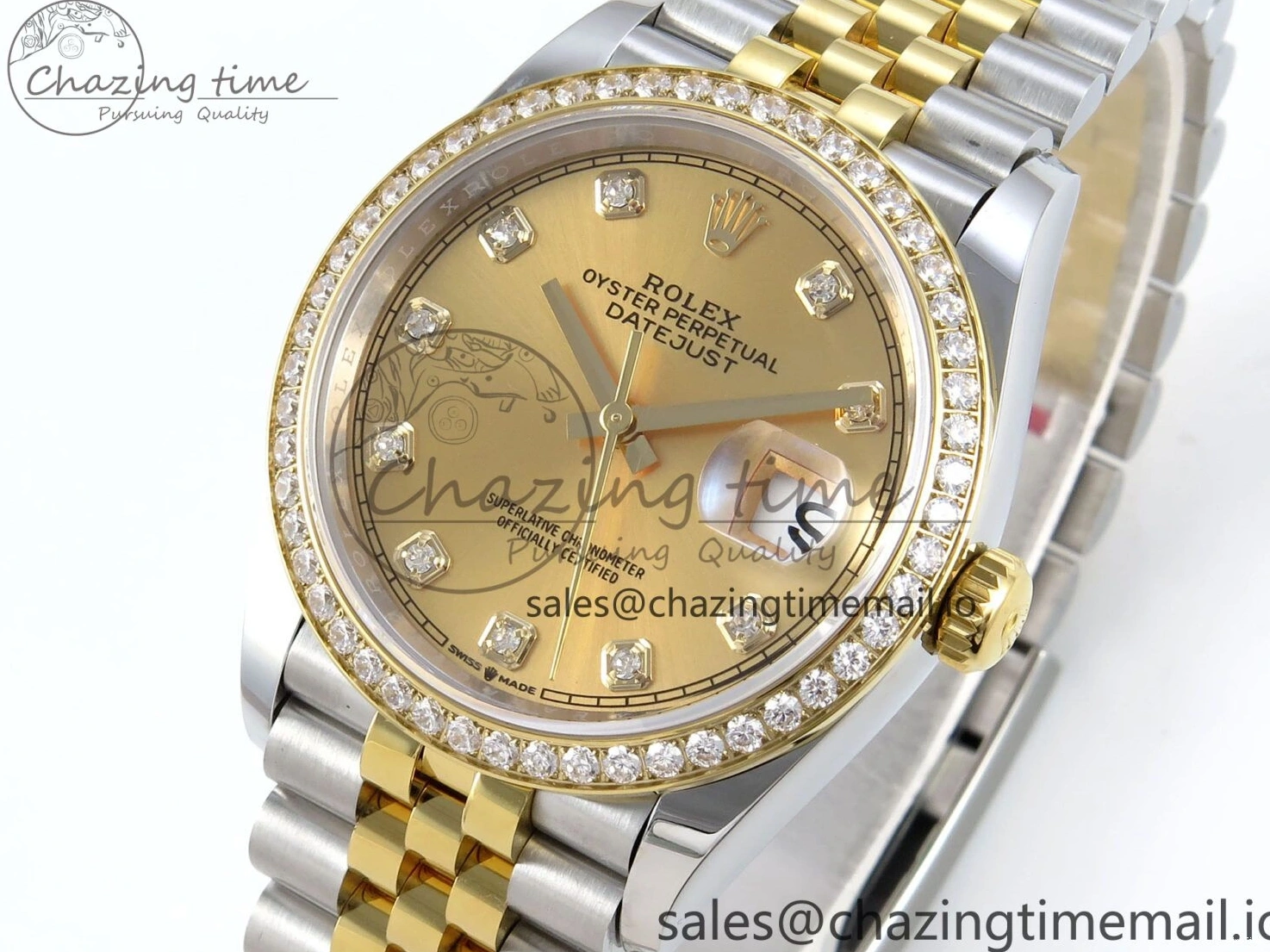 MiroTime 1223 Attractive DateJust 36 126283RBR EWEF Best Edition YG Diamonds Dial on SS YG Jubilee Bracelet A 635